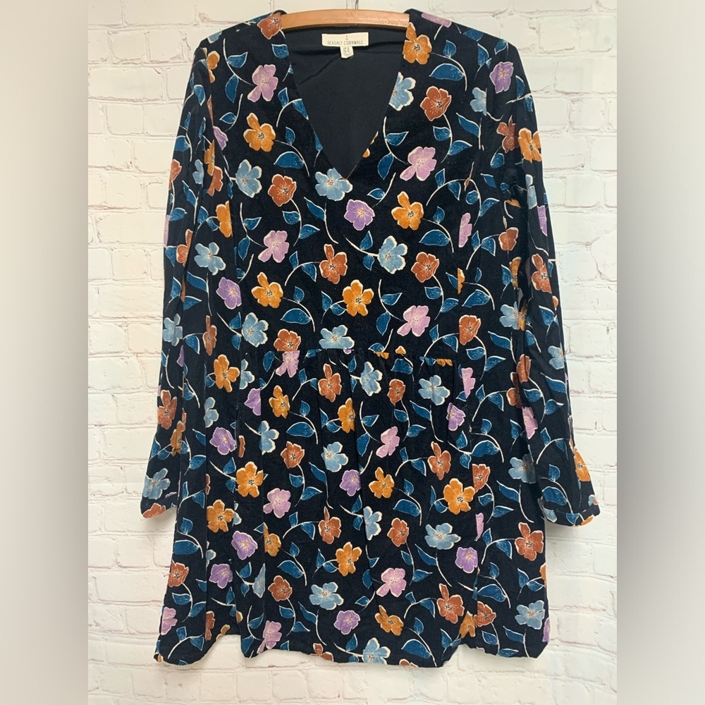 SeaSalt Cornwall Black Lightweight Corduroy Floral Babydoll Dress Size 10​